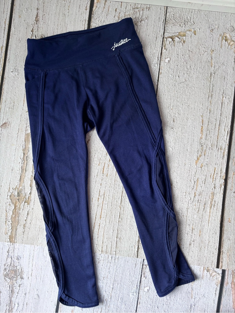 Justice Navy Athletic Performance Leggings with Mesh Side Detail